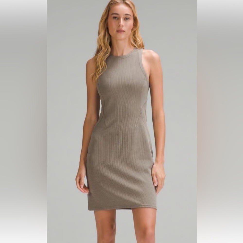 Lululemon Ribbed Softstreme Slim-Fit Tank Dress Nomad Size 4 - Picture 1 of 11